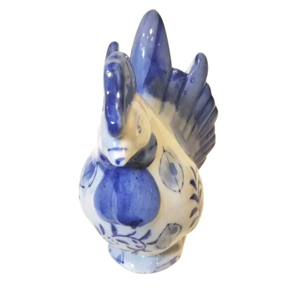 Vintage Blue & White Ceramic Rooster Piggy Bank - Picture 3 of 11